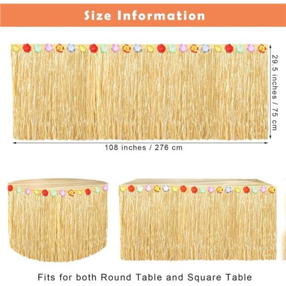 Table Skirt Natural 9 Feet x 29.5Inch Hawaiian Table Skirt for Tropical Hawaiian - Picture 2 of 7